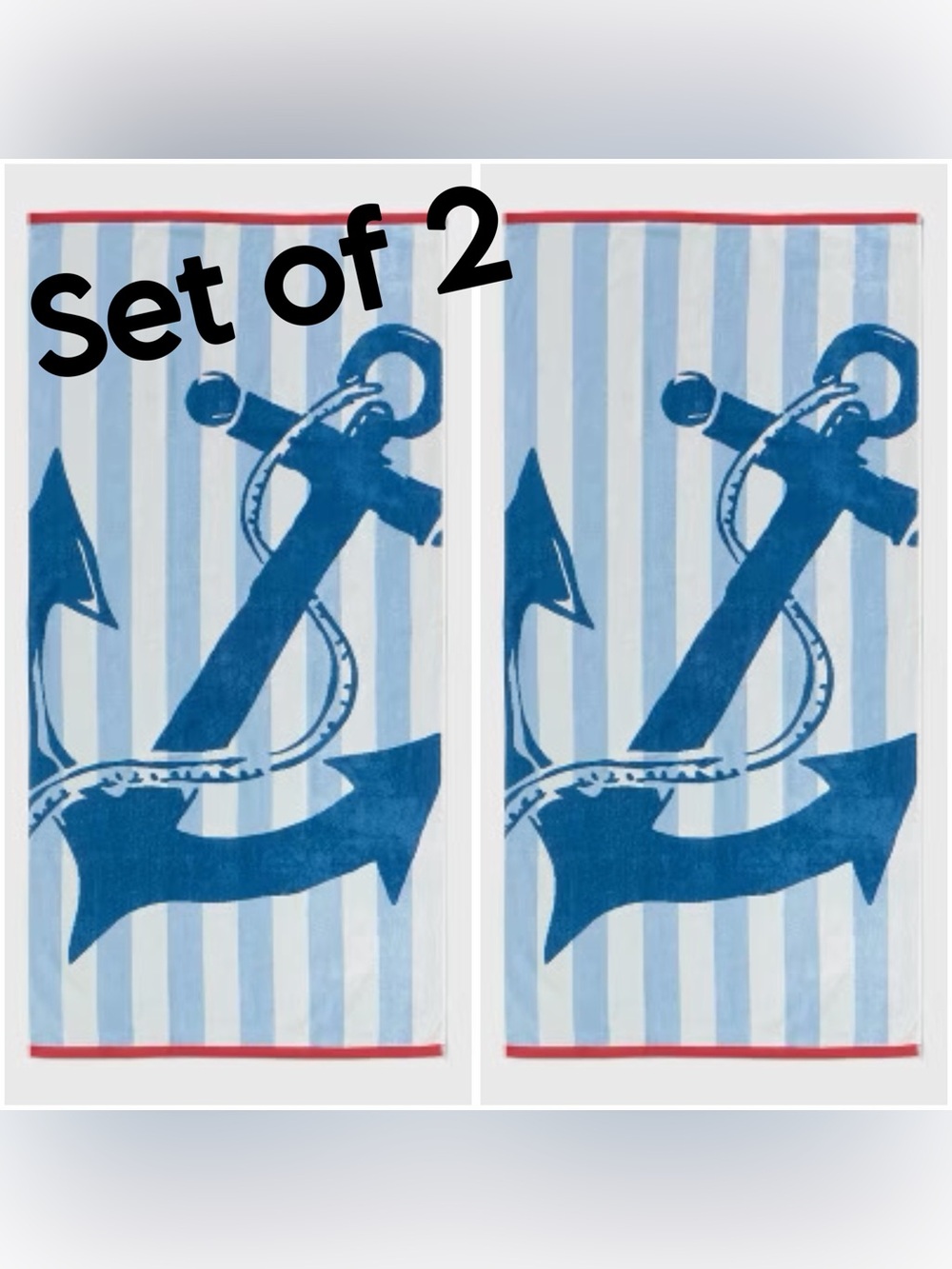 Anchor Nautical Striped Oversized Beach Towel •36"x72"• {Set of 2}